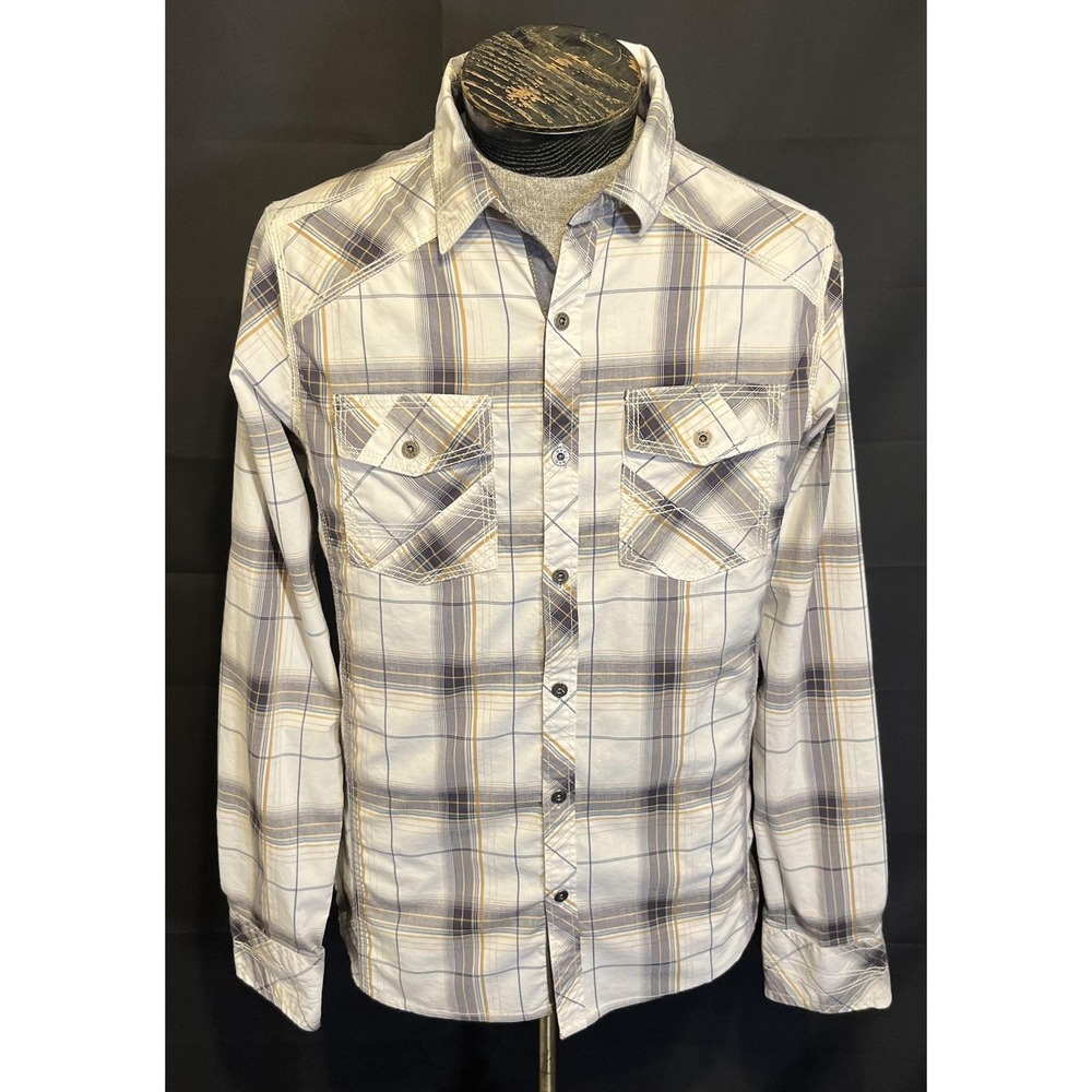 BKE Shirt Mens Medium Multicolor Plaid Western Stretch‎ Button Front Long Sleeve